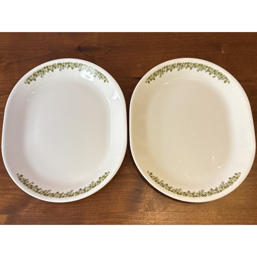 2 Corelle Corning Spring Blossom 12x10" Oval Serving Platter Plate White Green